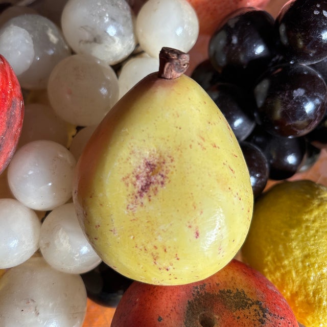 Mottahedeh Collection of 9 Italian Alabaster Fruit and 12" Diameter Etched Glass Bowl For Sale In Los Angeles - Image 6 of 11