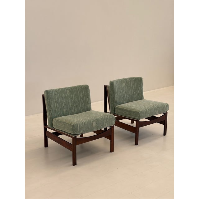 1970s Brutalist Chairs with Wooden Frame and Fabric Padding, 1970s, Set of 2 For Sale - Image 5 of 8