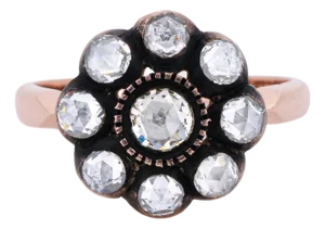 Vintage Rose Cut Diamond Ring 10k Rose Gold Ring Size 6.25