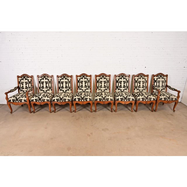 French Provincial Baker Furniture French Provincial Louis XV Carved Walnut Dining Chairs, Set of Eight For Sale - Image 3 of 16