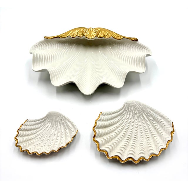 Vintage Italian Nesting Porcelain Shell Dishes - Set of Three For Sale - Image 4 of 12