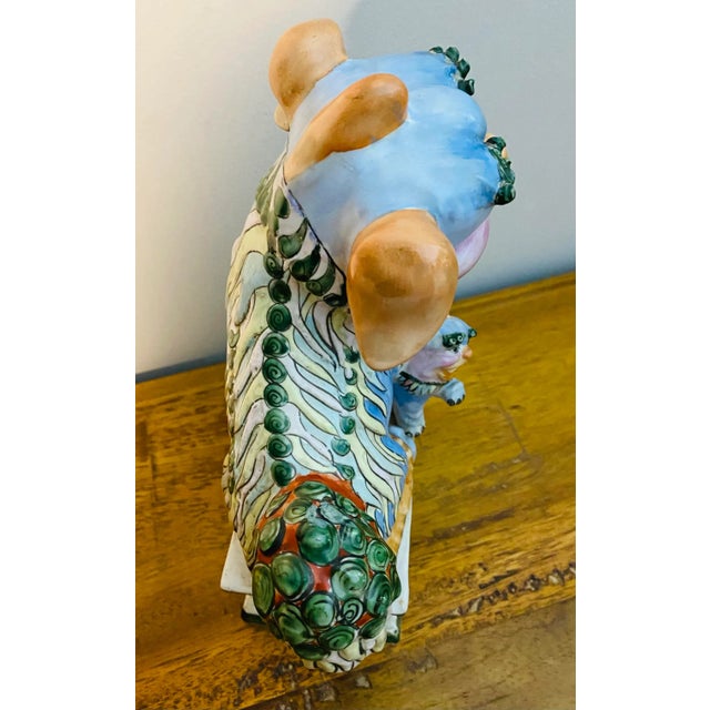 Chinoiserie Antique Chinese Glaze Porcelain Foo Dog With Baby For Sale - Image 3 of 10