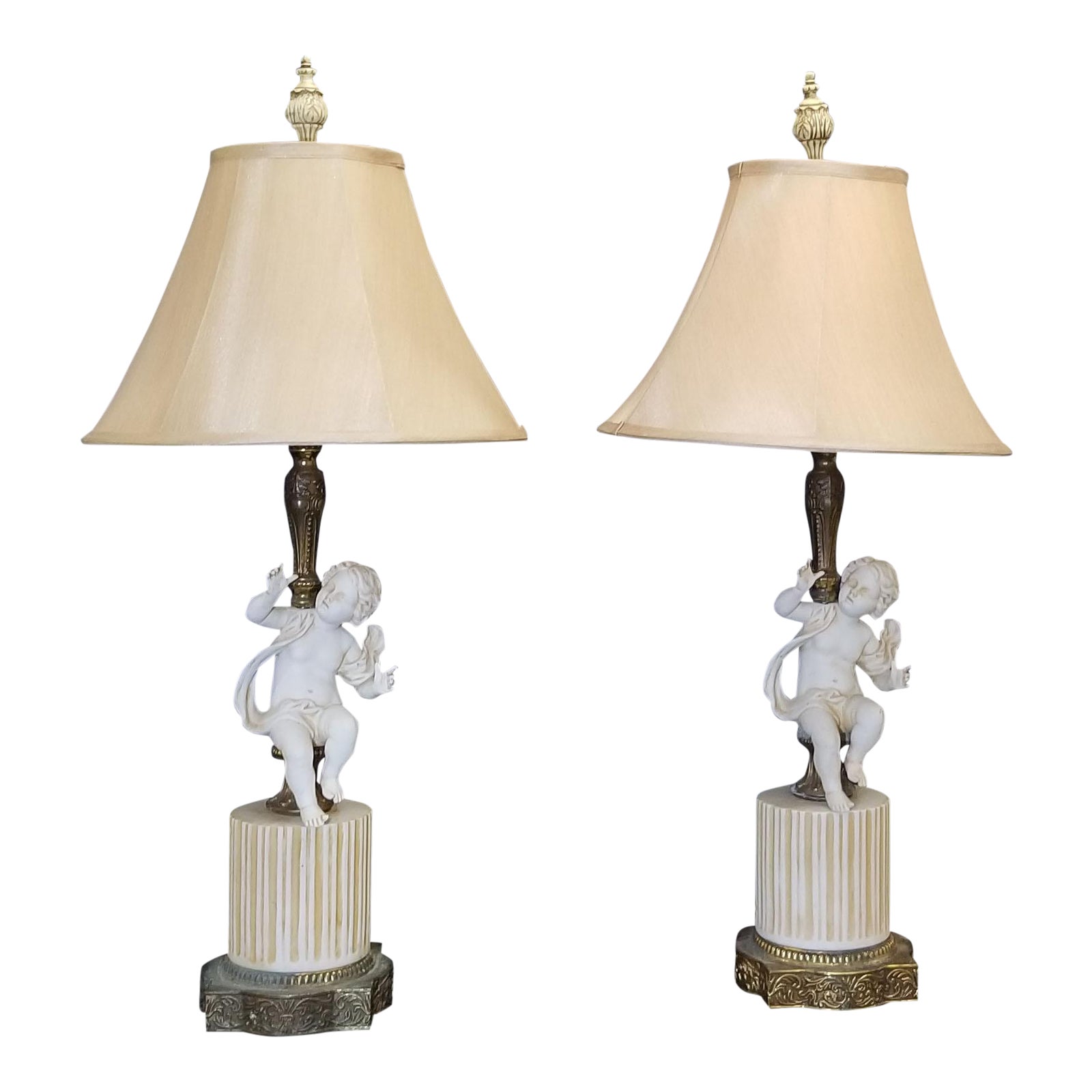 Vintage White Porcelain Cherub Angel Table Lamps A Pair Chairish
