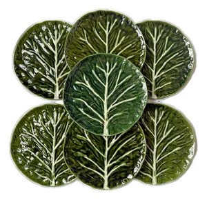 1980s Portuguese Faianças Cabbage Leaf Dinner Plates - Set of 7
