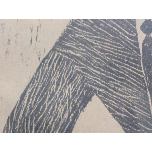 “Man on a bridge” woodblock print signed by Margo Hoff, c.1950’s Hoff is a well listed and prominent American modernist...