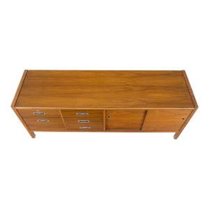 Drexel Walnut Mid Century Modern Long Credenza Sliding Doors 5 Drawer File