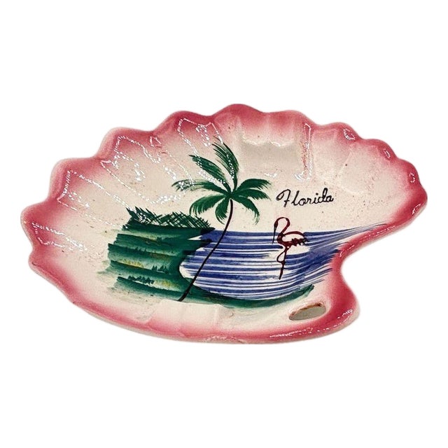 Mid 20th Century Biomorphic Pink Shell Pink Flamingo Florida Ashtray by Kenmar For Sale