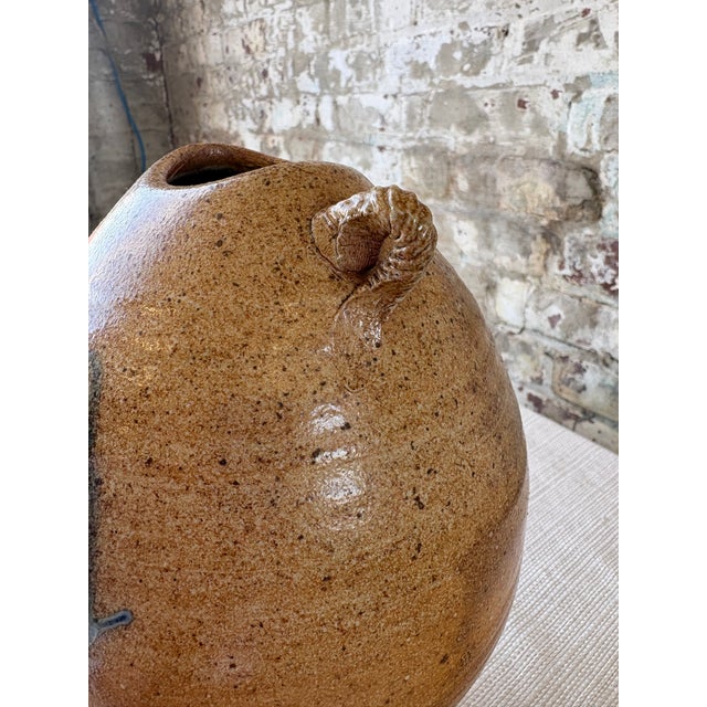 Tan Vintage Studio Pottery Vessel With Sculptural Rope Handles For Sale - Image 8 of 13