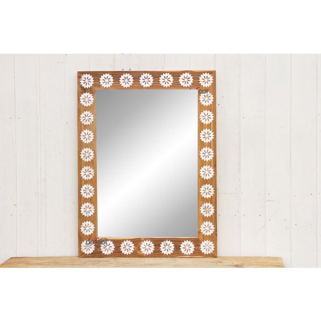 Natural Teak Mother of Pearl Blossom Mirror For Sale In Los Angeles - Image 6 of 12