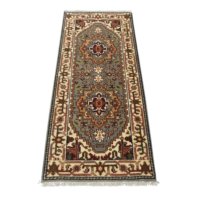 Heriz Runner 2’7” X 5’10” Blue Wool Tribal Hand-Knotted Oriental Rug For Sale