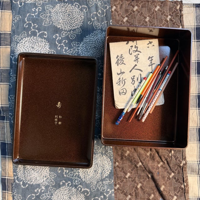Wood Japanese Lacquer Writing Box with Cranes, 1980s For Sale - Image 7 of 18