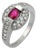 1950s Mid Century Ruby Diamond 14k White Gold Ring, Size 6.5 For Sale
