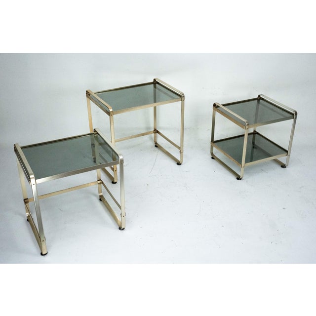 Nesting Side Tables in Gilded Aluminum and Glass, Italy, 1970s, Set of 3 For Sale - Image 10 of 13