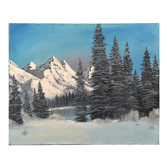 1970s Winter Serenity Oil Painting For Sale