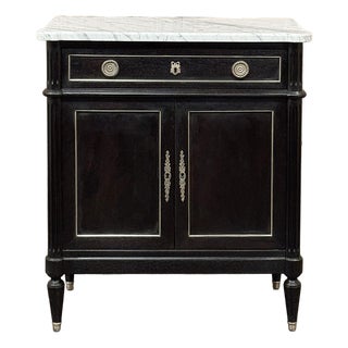 Antique French Louis XVI Petite Mahogany Buffet With Carrara Marble For Sale