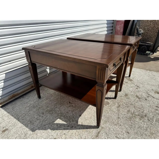 Late 20th Century Pair of Walnut 2 Tier French Provincial End Tables For Sale In Houston - Image 6 of 6