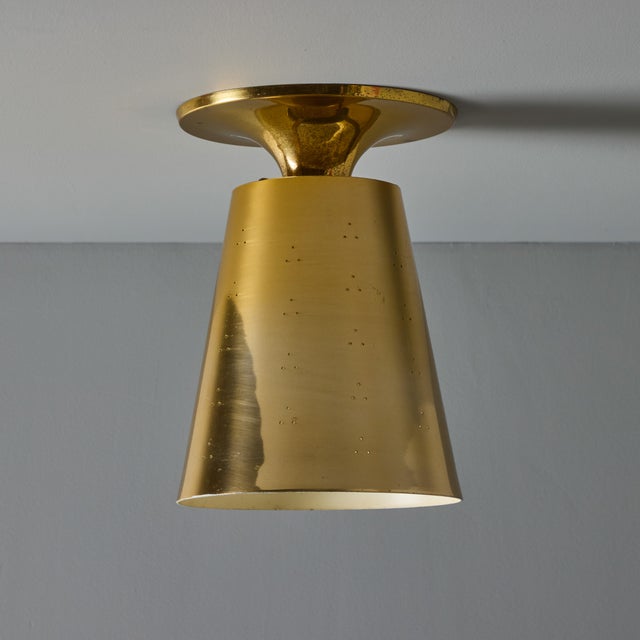 1940s Perforated Brass Conical Ceiling Lamp Attributed to Paavo Tynell For Sale - Image 9 of 12