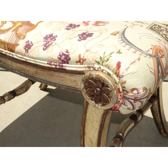 Wood Vintage French Country Floral Vanity Bench W Silver Gilt Base #2 For Sale - Image 7 of 12