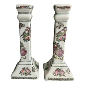 Antique Chinese Porcelain Candlesticks - a Pair