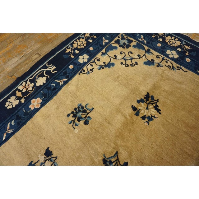 1920s Antique Ivory Field Floral Wool Knotted Chinese Peking Rug 9' 1"x 11' 9" For Sale - Image 10 of 10