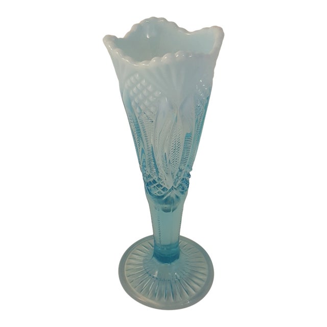 1970s Mosser Aqua Opalescent Diamond Vase For Sale
