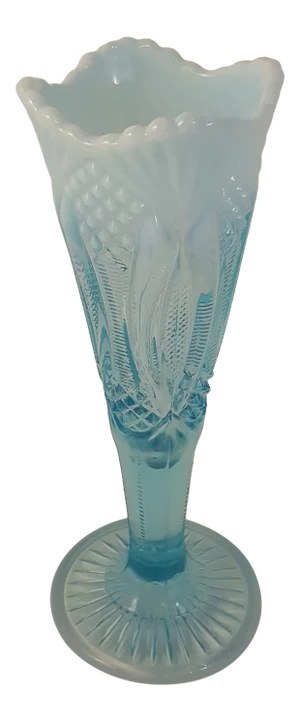 1970s Mosser Aqua Opalescent Diamond Vase