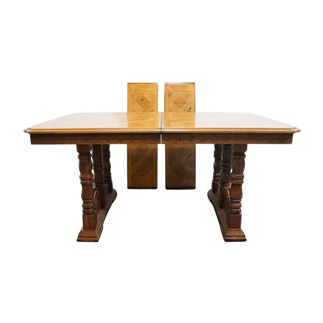 Wood Singer Furniture Golden Oak Mediterranean 90" Double Pedestal Dining Table For Sale - Image 7 of 14