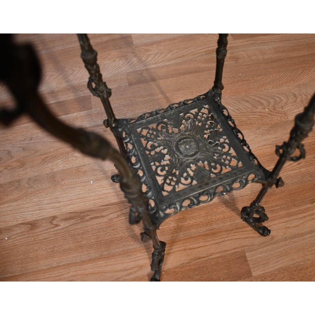 1900s Antique Victorian White Metal & Onyx Inset Two Tier Stand / Small Table For Sale - Image 11 of 11
