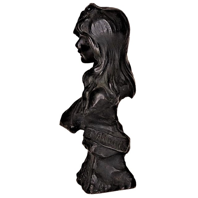 Emmanuel Villdnis, ‘Nelly’, French Art Nouveau Patinated Bronze Bust, ca. 1890 For Sale - Image 4 of 8