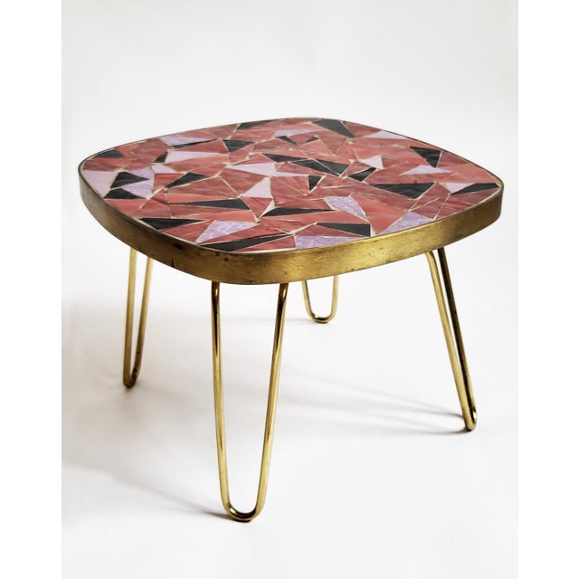 Mid-Century Modern Mosaic and Brass Side Table with Hair Pin Legs by Ilse Möbel, 1950s For Sale - Image 13 of 13