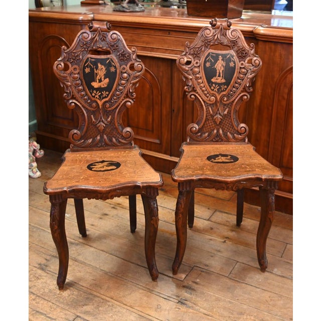 Black Set of Black Forest Hall Chairs in Carved Walnut, 1840s For Sale - Image 8 of 8