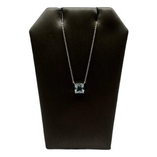 Aquamarine Solitaire Necklace in 14kt White Gold – 1.07ctw Square Radiant Cut For Sale