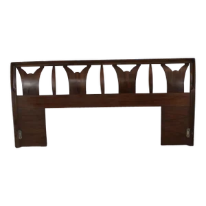 Mid-Century Modern Walnut Sculpted King Size Bed/Headboard
