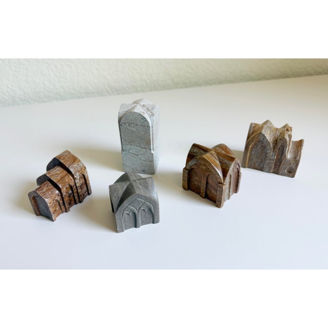 Gothic Architectural Study in Hand Carved Marble, a Collection of 5, Dated 1912 For Sale - Image 11 of 11