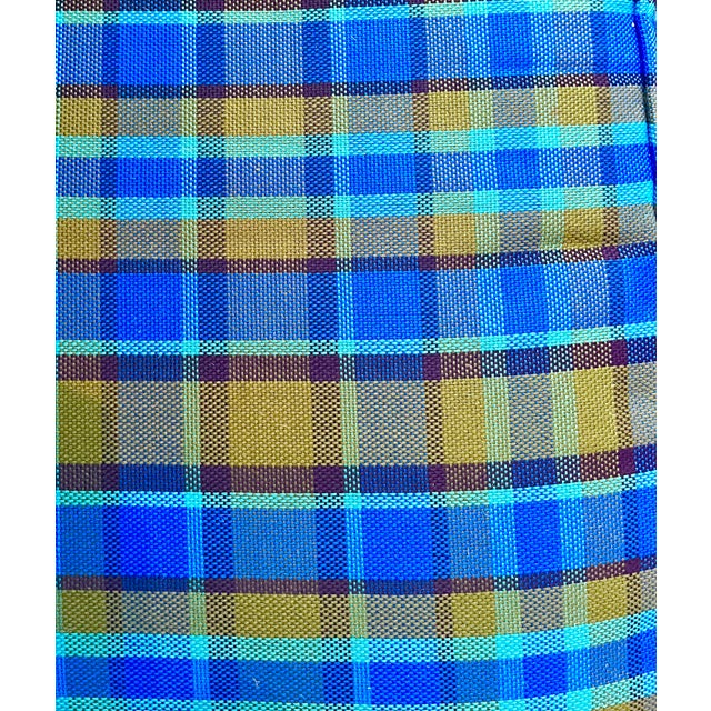 Mid Century Sofa Blue and Green Plaid 3 Seat Sofa For Sale - Image 9 of 12