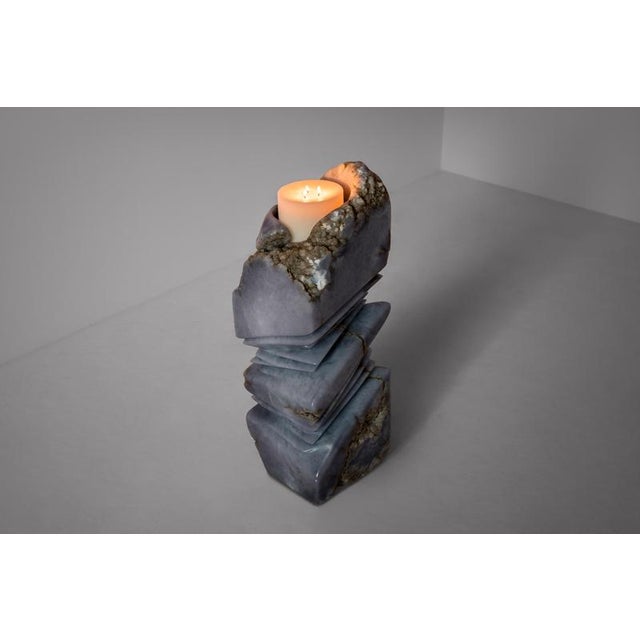 Lapiaz Sculptural Candleholder in Blue Alabaster by Amarist Studio For Sale - Image 11 of 12