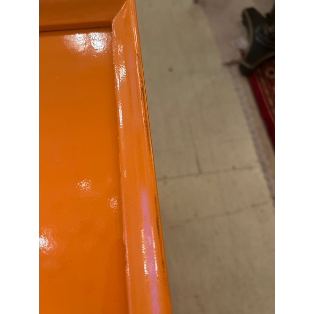 Glossy Hermes Orange Square Two Tier End Tables -a Pair For Sale - Image 9 of 16