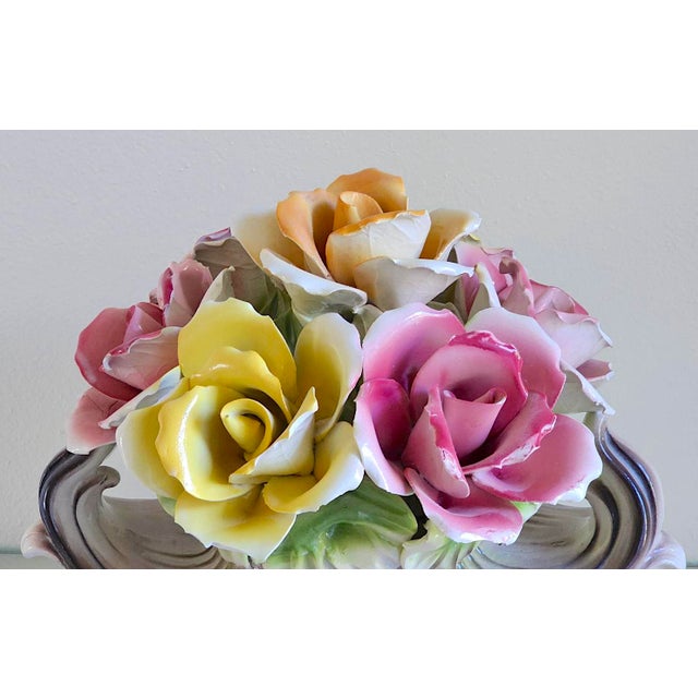 Yellow Vintage Italian Capodimonte Porcelain Rose Centerpiece Basket For Sale - Image 8 of 18