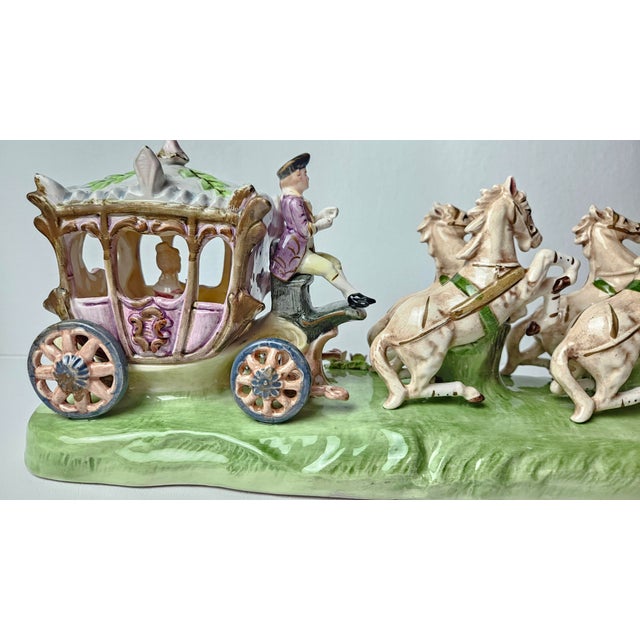 Late 20th Century Vintage Italian Capodimonte Style Porcelain Cinderella Carriage With Four Horses For Sale - Image 5 of 13