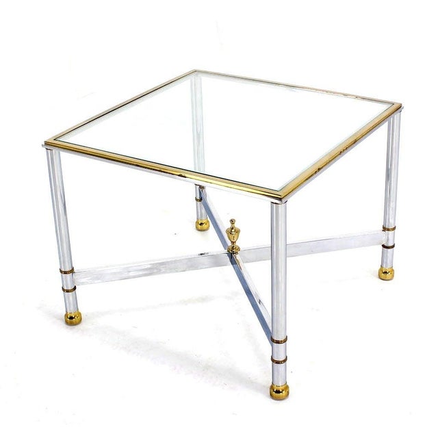 Metal Pair Mid Century Modern Square Chrome X Base End Side Coffee Tables Stands For Sale - Image 7 of 9