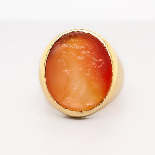 Antique Neoclassical 14k Gold and Carnelian Intaglio of a Man Signet Ring For Sale In Philadelphia - Image 6 of 13