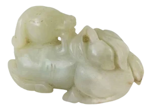 Chinese Carved Celadon Nephrite Jade Ram