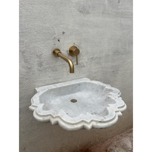 Indian Marble Mid Century Modern Wall Mount Sink Zephyr For Sale - Image 6 of 9