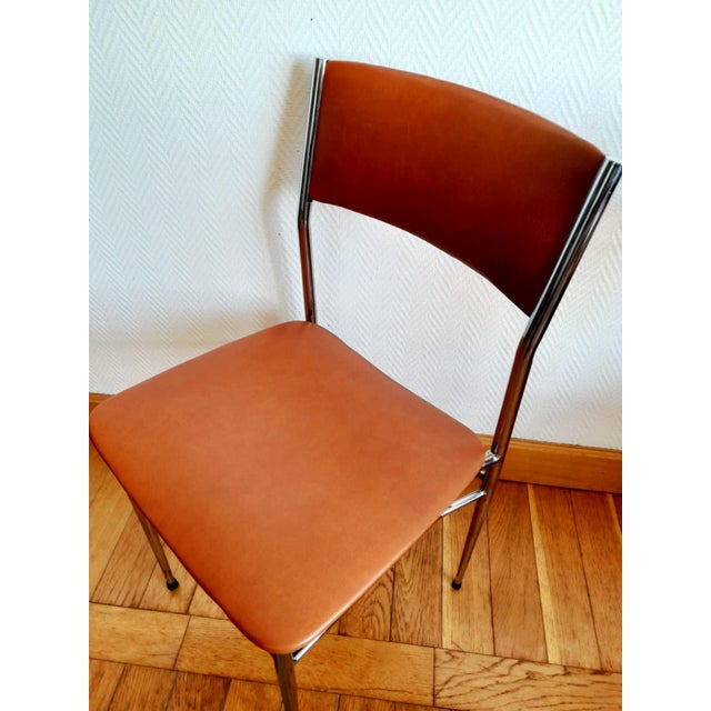 Brown Mid-Century Chairs in Faux Leather and Chrome, 1950, Set of 3 For Sale - Image 8 of 14