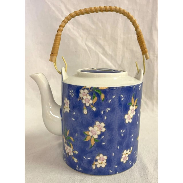 Vintage Porcelain Traditional Asian Style Teapot With Cherry Blossom Designs For Sale In West Palm - Image 6 of 11