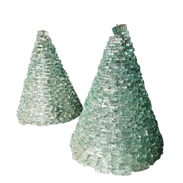 Teal Glass Pyramid Table Lamps, 1960s, Set of 2 For Sale - Image 8 of 9