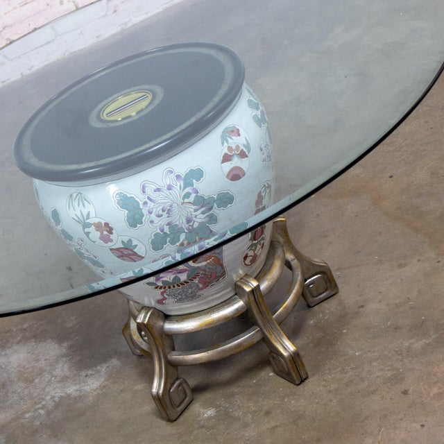 Silver Late 20th Century Ming Treasures Fishbowl Pedestal Base Dining Table by Drexel Heritage Round Glass Top For Sale - Image 8 of 18