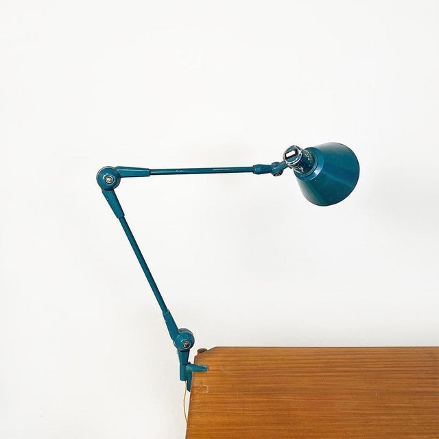 Stilnovo Mid-Century Modern Italian Teal Colored Metal Aure Clamp Lamp by Stilnovo, 1960s For Sale - Image 4 of 16