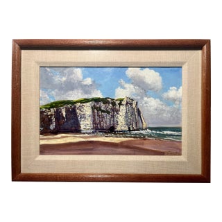 1990's Tim Saska Original Acrylic Coastal Cliffs Seascape Painting Framed, Signed For Sale