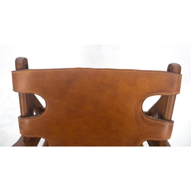 Hunting Chair in Teak Thick Leather Upholstery Lounge Chair MINT For Sale - Image 16 of 18